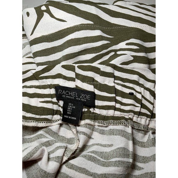 Rachel Zoe‎ Zebra Print Shorts Paper Bag Waist Olive Green White L - Picture 4 of 6